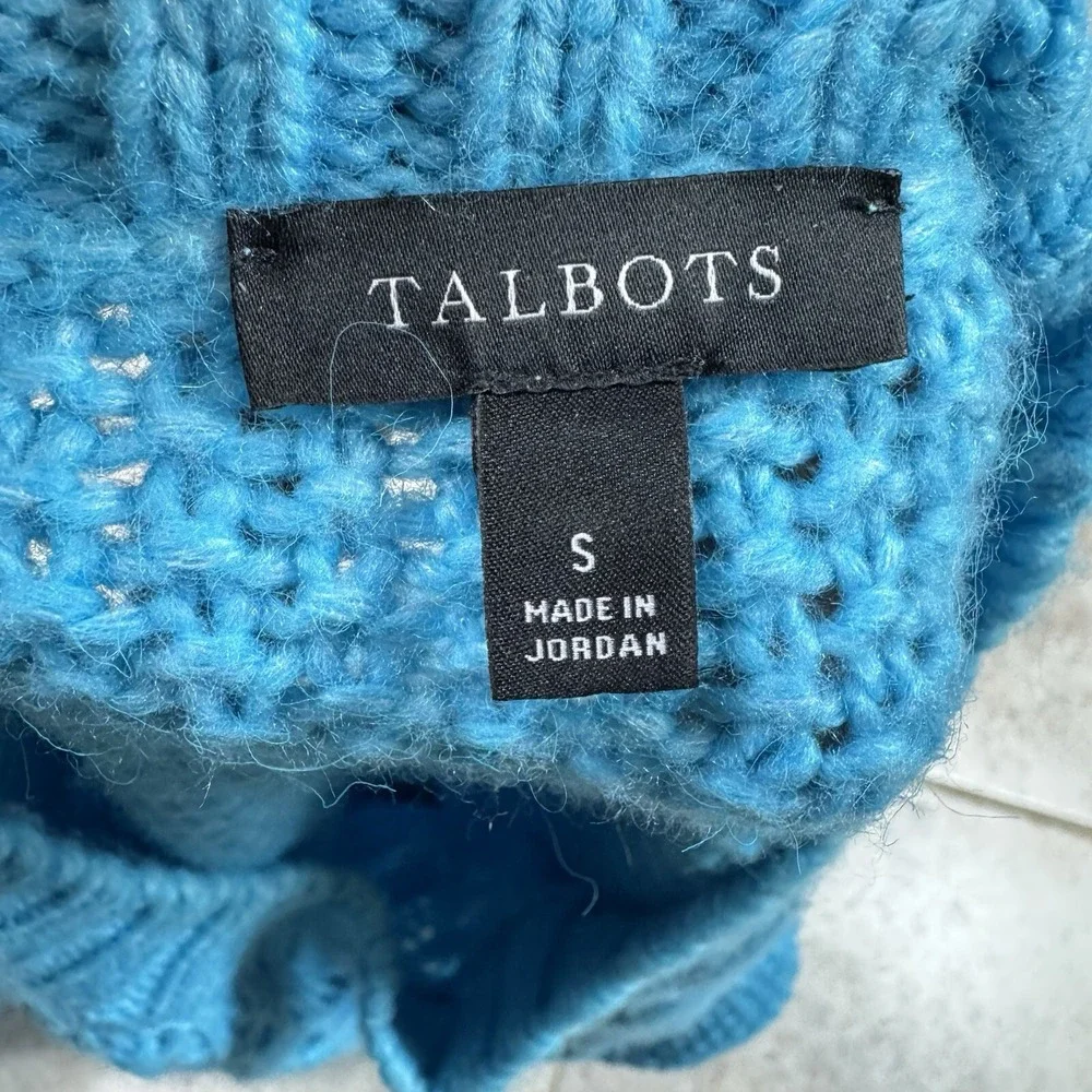 Talbots Sweater Women's‎ Small Blue Cable Knit Soft Light Wool Blend Grandma